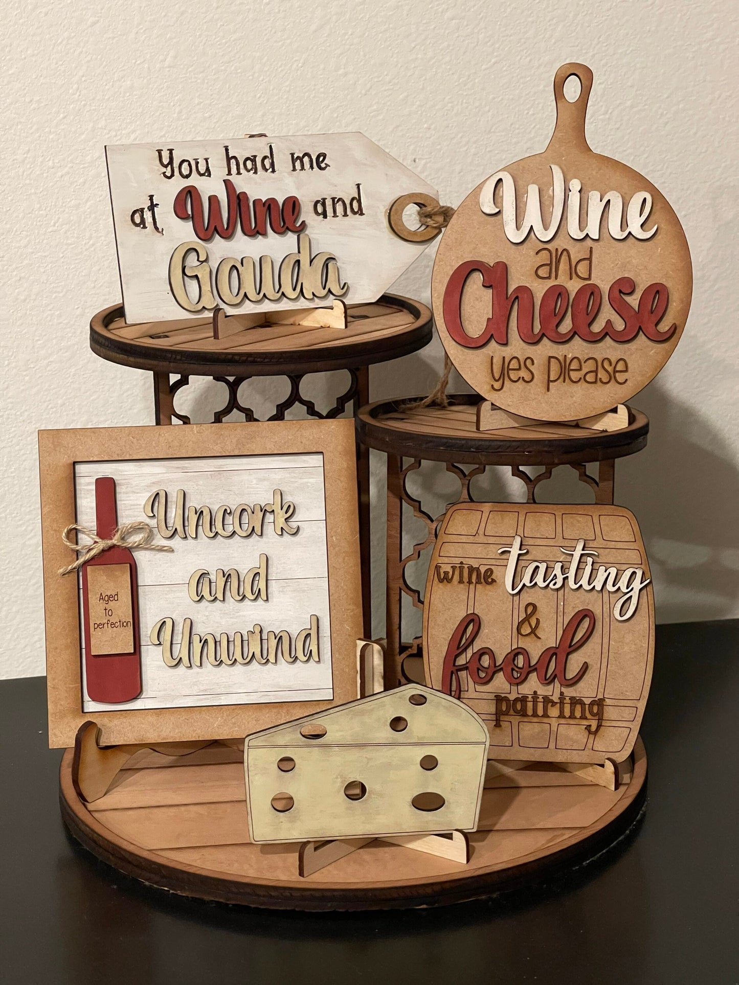 Wine and Cheese Tiered Tray Decor Set